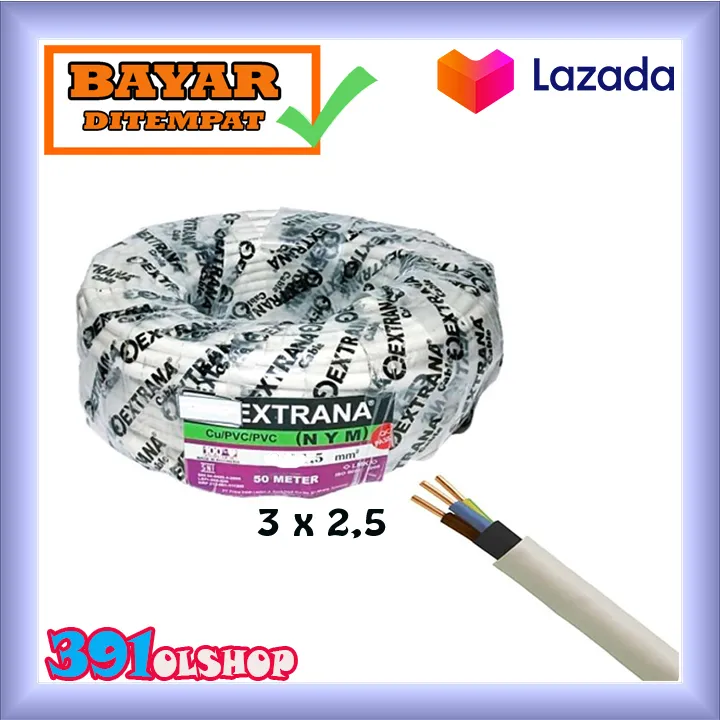 Kabel Listrik Extrana NYM 3X2 5 1 Roll 50 Meter Kabel Tembaga Isi 3