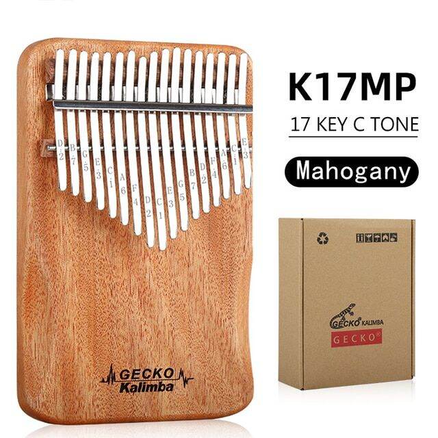 GECKO Kalimba 17 Keys Full Veneer Solid Mahogany Body With Instruction