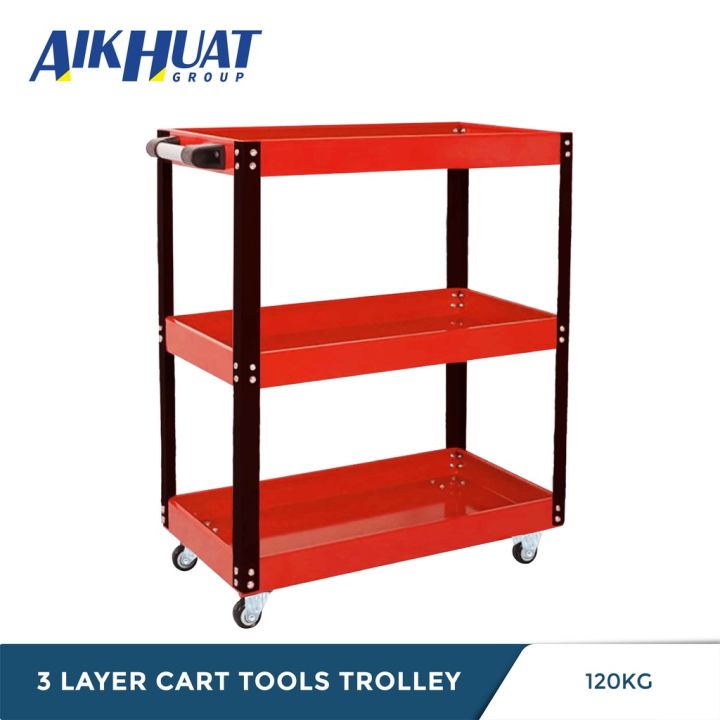 3 Layers Service Cart Metal Steel Tool Trolley 120kg Bengkel Garaj