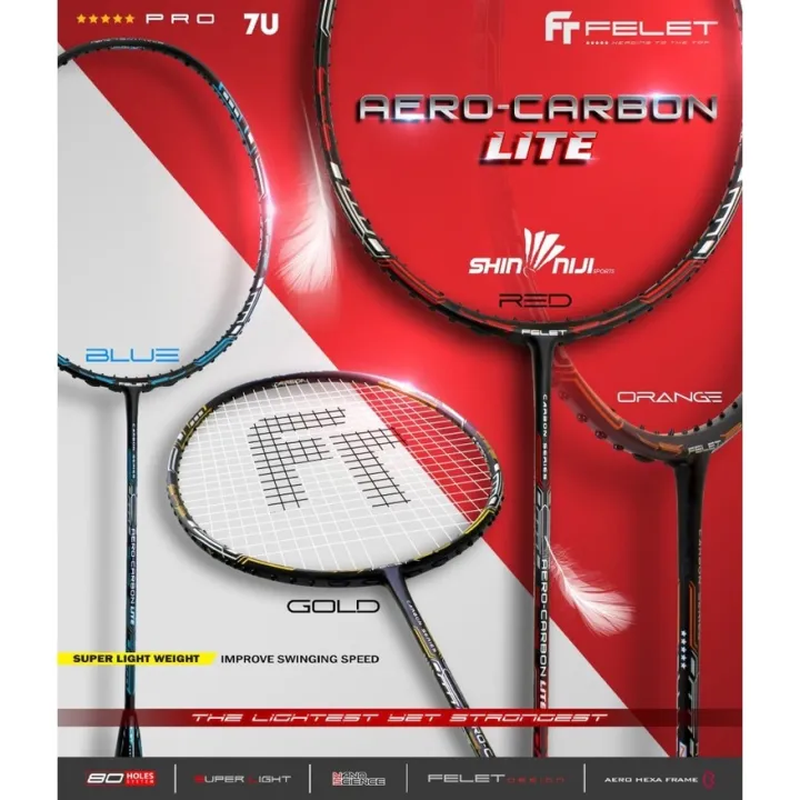 Badminton Racket Felet Fleet Badminton Racket Aero Carbon Lite 7U Free