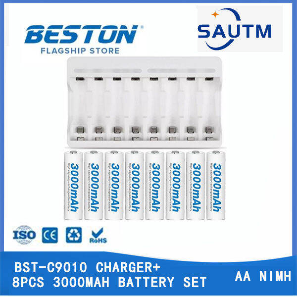 Beston C9010 8 Channel Smart Fast Usb Charger With Beston AA AAA