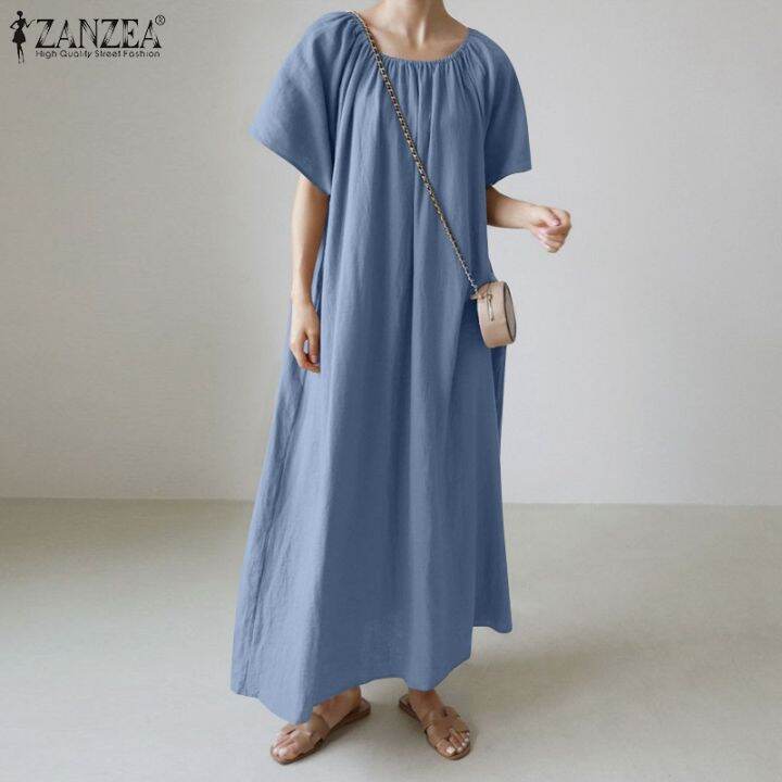 Free Shipping ZANZEA Korean Style Women Pleated O Neck Short Sleeve