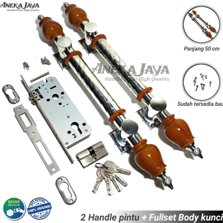 1 Satu Set Handle Pintu Kunci 50 Cm Tarikan Pintu Rumah Pegangan