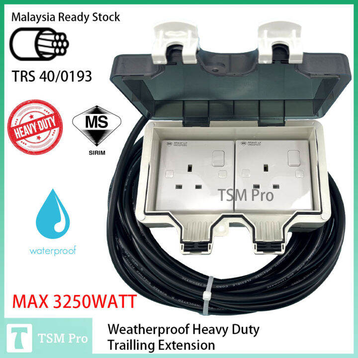 2 GANG HEAVY DUTY TRAILING EXTENSION SOCKET 40 0193 TRS Cable