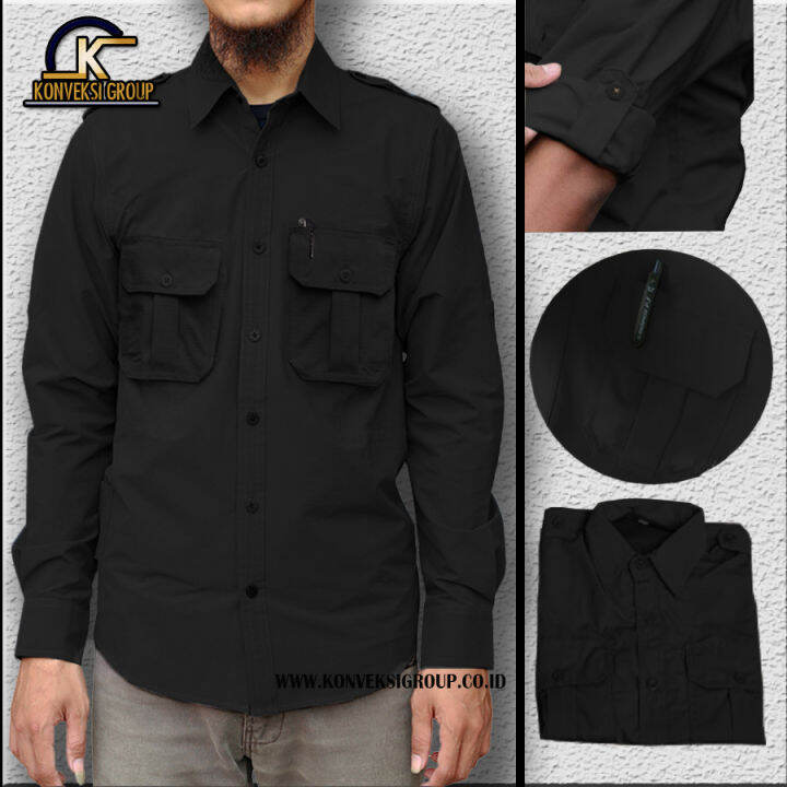 SERAGAM PDL POLOS HITAM LENGAN PANJANG BAJU KEMEJA OUTDOOR HIKING