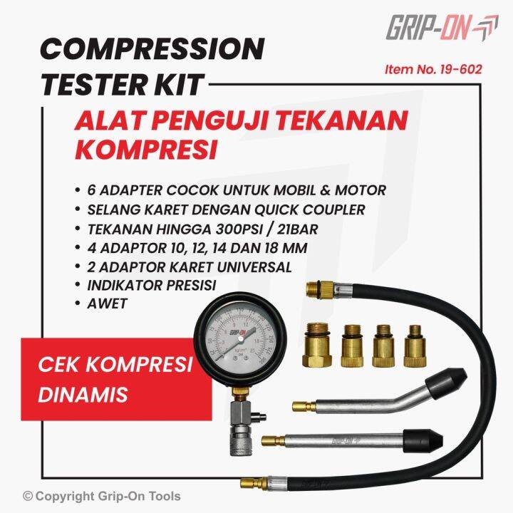 GRIP ON COMPRESSION TESTER KIT FOR PETROL ENGINE ADAPTERS ALAT UKUR