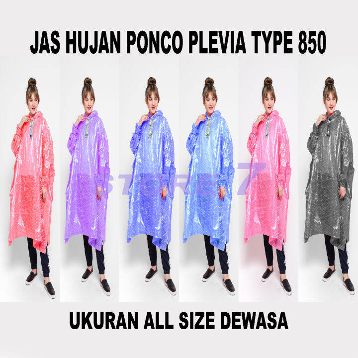 Plevia Jas Hujan Ponco Lengan Kantong Pop Tipe Warna Pink