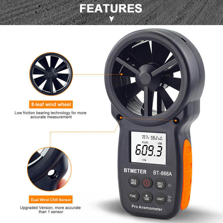 Btmeter Digital Anemometer Handheld Wind Speed Meteed