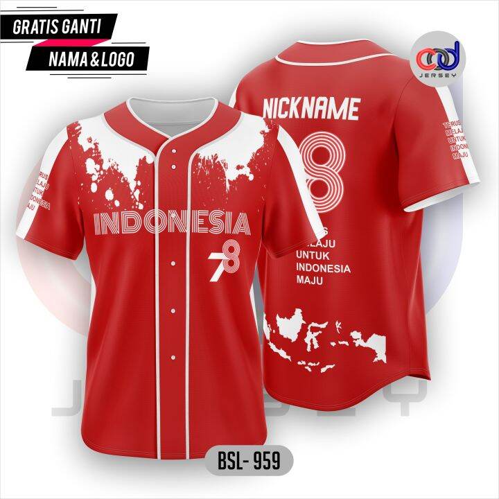 Jersey Baseball Baju Baseball Tema Kemerdekaan Full Printing Dan