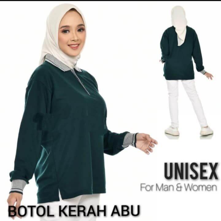 Hijau Army List Kaos Kerah Fo List Kombinasi Lengan Panjang Wanita