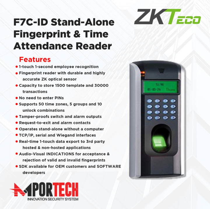 ZKTECO F7 C ID Stand Alone Fingerprint Time Attendance Reader Lazada PH