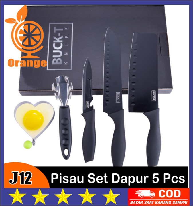 COD PROMO TERBARU Pisau Set Dapur 5 Pcs Hitam Buck I Pisau J12 Set