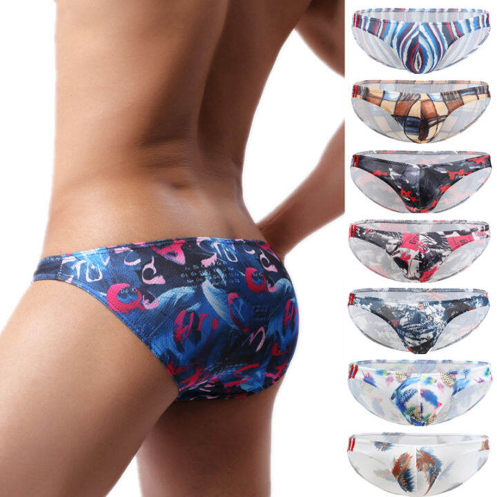 Print Men Underwear Sexy Men Briefs Underwear Mesh Breathable Bikini