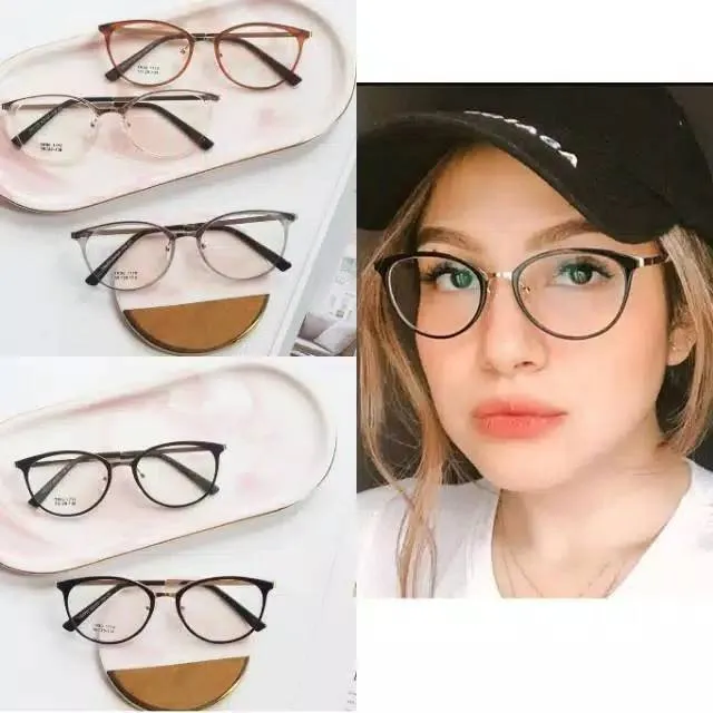 Kaca Mata Cewek Frame Kacamata Cat Eye Asesoris Wanita Bisa Ganti