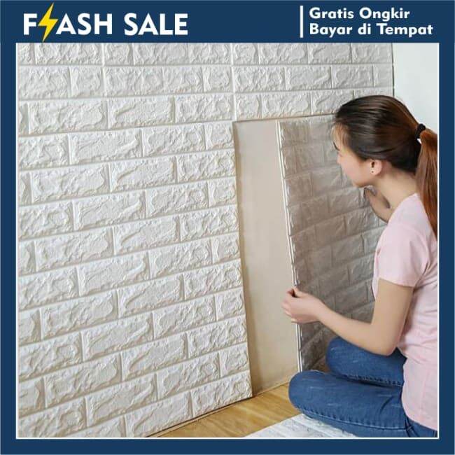 Wallpaper Foam 70 CM X 77 CM 3D Bata Putih White Brick Panel PAKET