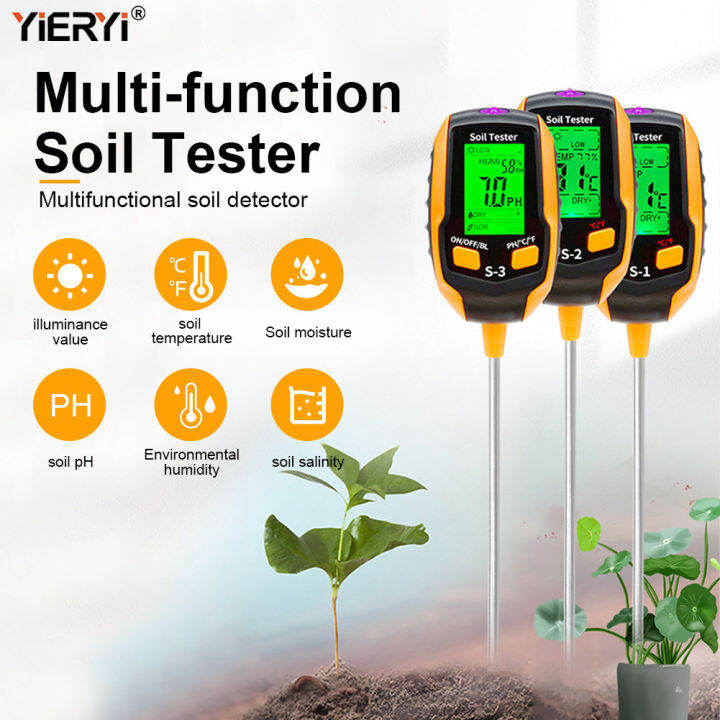 Yieryi 6 In 1 Soil Moisture Meter Digital PH Meter Plant Soil Salinity