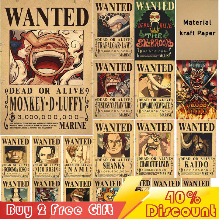 One Piece Wanted Posters New Nika Four Emperors Kraft Paper Posters