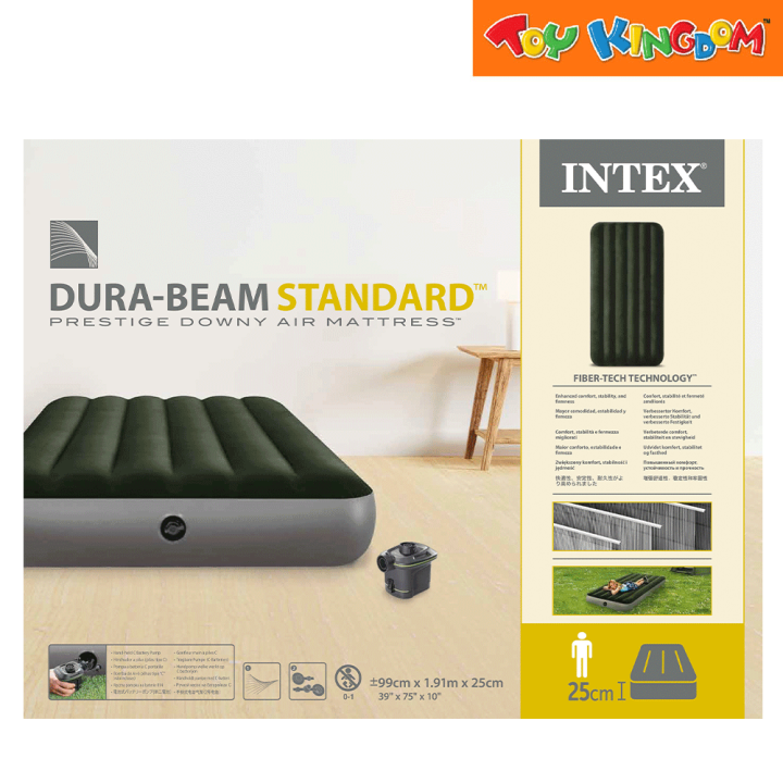 Intex Twin Dura Beam Prestige Downy Standard Air Mattress With Battery