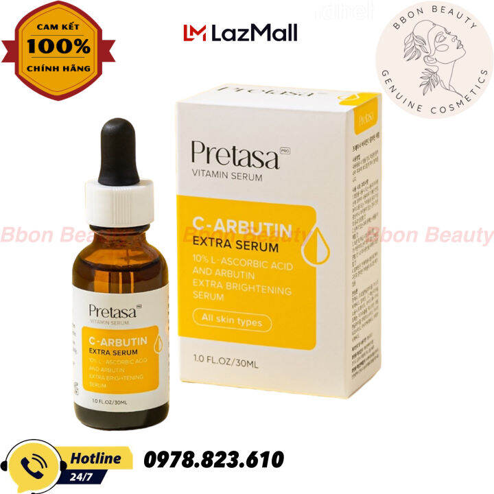 Serum Sáng da mờ thâm PRETASA vitamin C Arbutin Extra Serum 30ml BBon