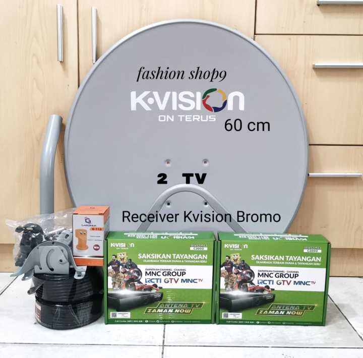 Parabola Kvision 60 Cm Lengkap Untuk 2 TV Paket Receiver Bromo C2000