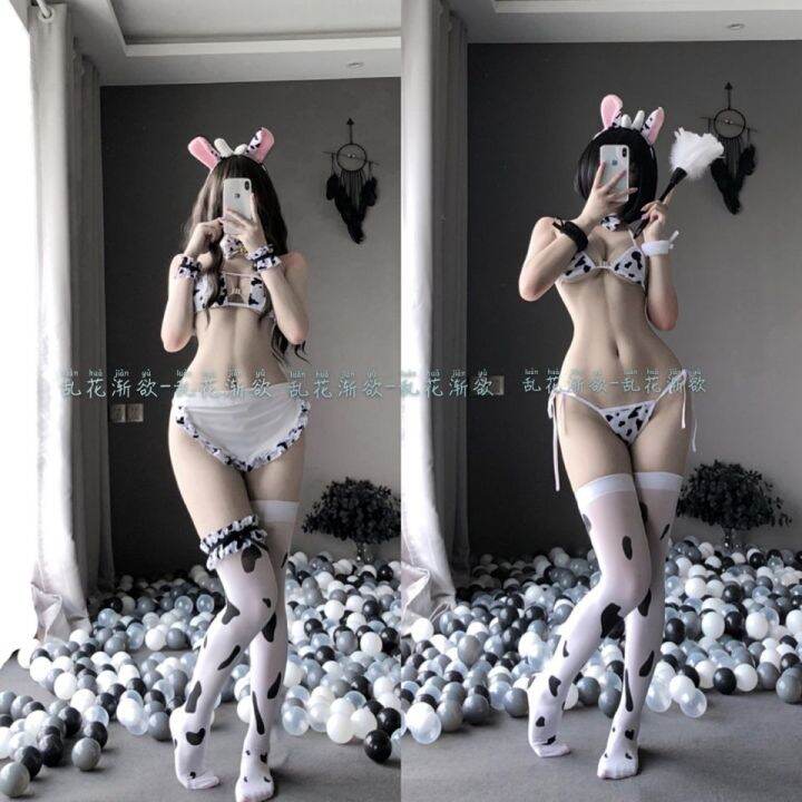 Passion Suit Cow Cosplay Costumes Maid Tankini Bikini Swimsuit Anime