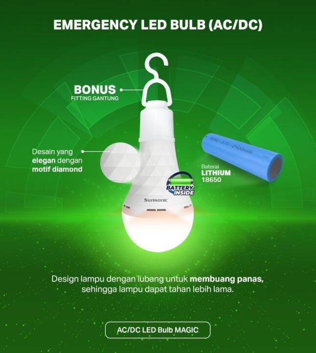 Lampu Emergency Led Ac Dc W W Lampu Ajaib Tahan Jam Lazada