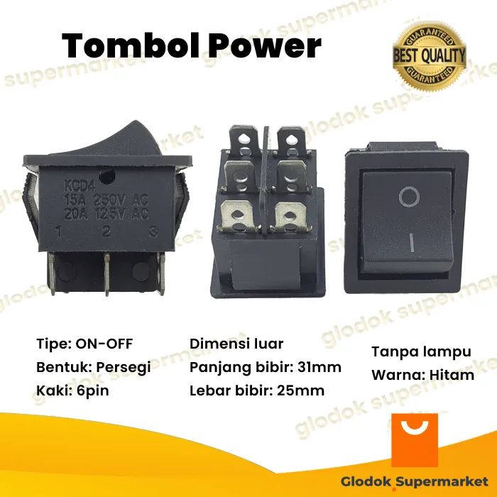 Saklar Besar 6 Pin On Off Tombol Rocker 2 Posisi KCD4 Power Switch 6pin