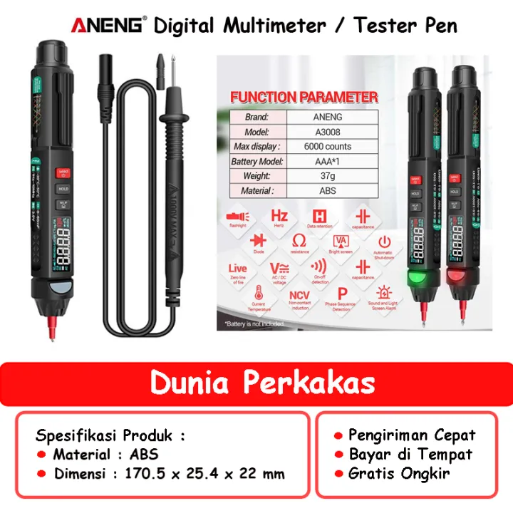 DUNIA PERKAKAS Tespen Listrik Digital Multimeter Voltage Tester Cek