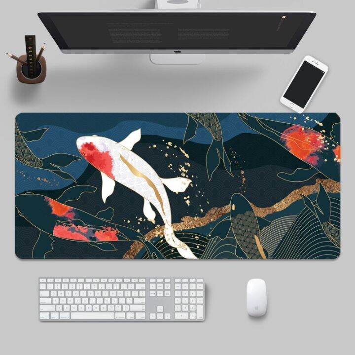 Japanese Desk Mat Koi Fish Mousepad Black Gold Large Xxl Gaming Deskmat