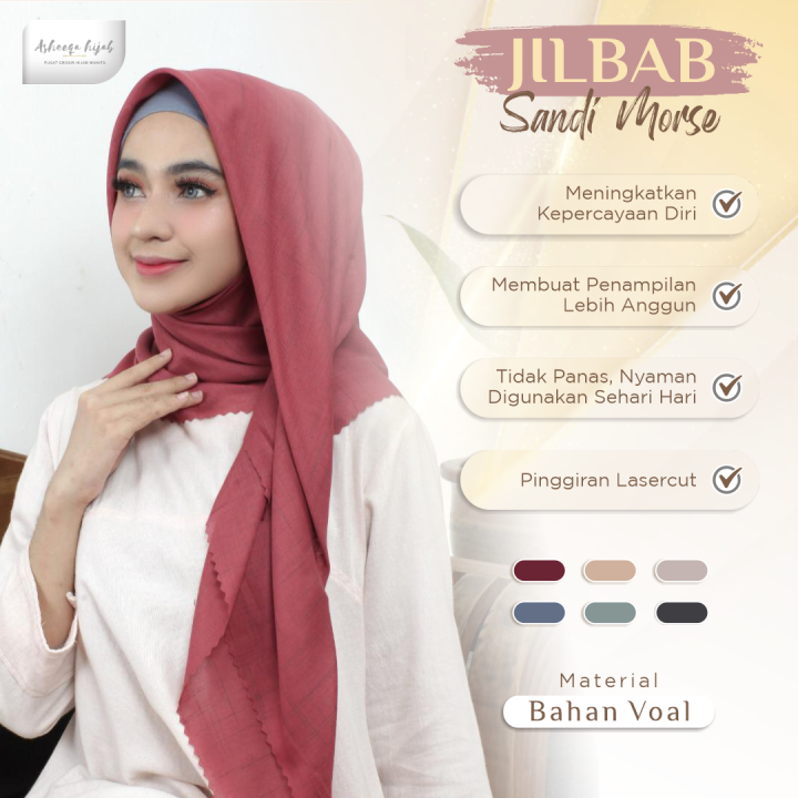 New Bisa COD Jilbab Segi Empat Sandi Morse Lasercut Jilbab Lasercut