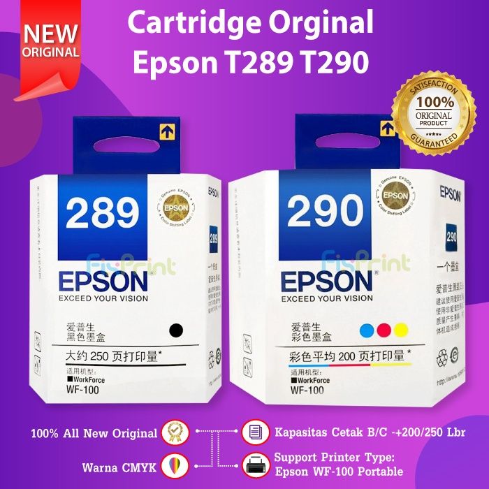 Tinta Epson T289 289 T290 290 Cartridge Printer WF100 Black Color