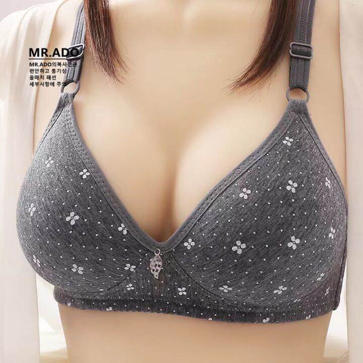 Non Wire Cotton Floral Bra For Woman Cup B Plus Size Korean Push Up