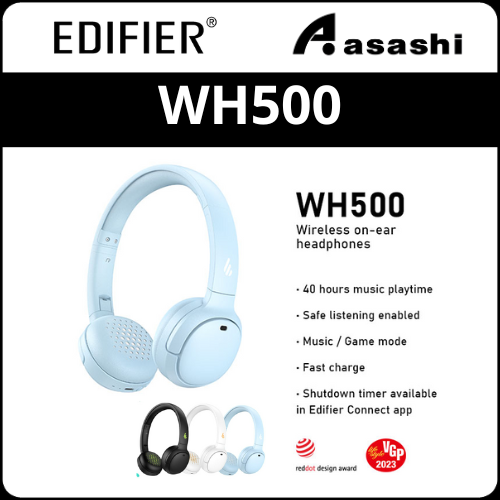 Edifier WH500 Wireless On Ear Headphones 40H Music Play Fast Charge