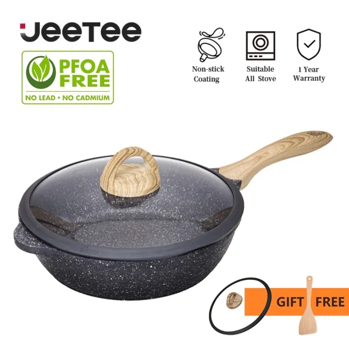 Jeetee Maifan Stone Non Stick Wok Deep Frying Pan With Lid Smokeless