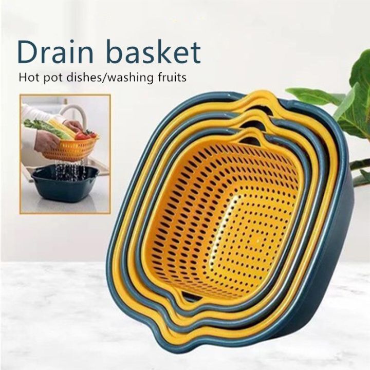 Double Layer Plastic Drain Basket Plastic Vegetable Washing Basket Food