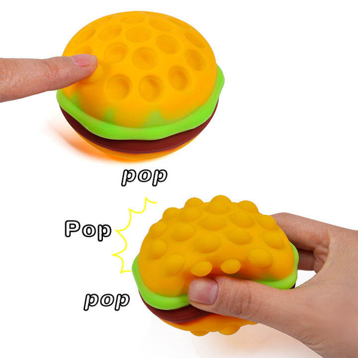 Pop Burger Stress Ball D Squishy Hamburger Fidget Toys Silicone