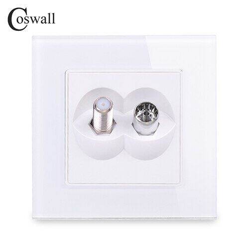 Coswall Tempered Crystal Glass Panel Female Tv Connector With Satellite