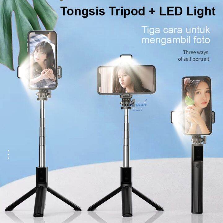 Tongsis Tripod Mini Lipat Lampu Flash Dengan Tomsis Remote Bluetooth