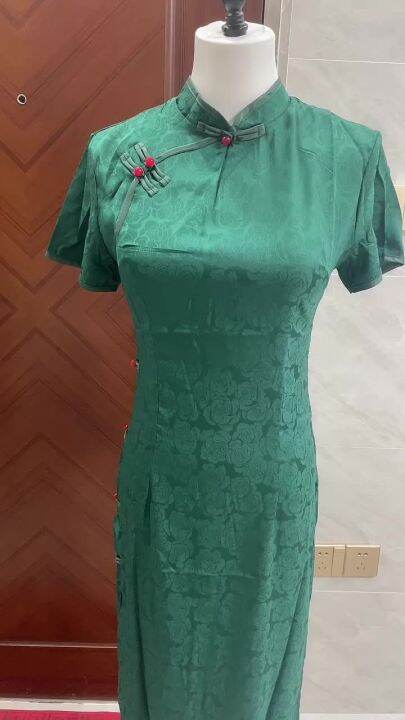 Dark Green Cheongsam 2021 New Elegant High End Girl Improved Vintage