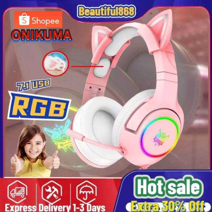 M Onikuma K Pink Cute Cat Ear Headphone With Mic Cute Gaming Headset