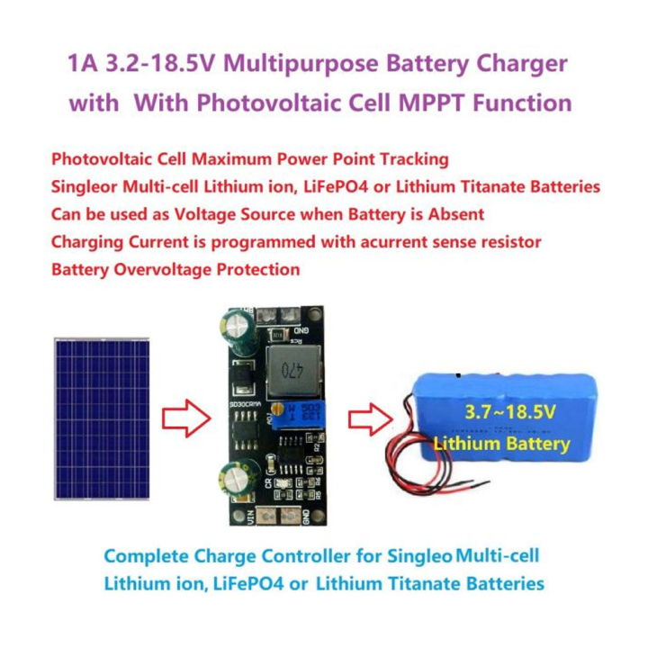 1A 12V Charge Module MPPT Solar Panel Controller Li Ion LiFePO4 Lithium