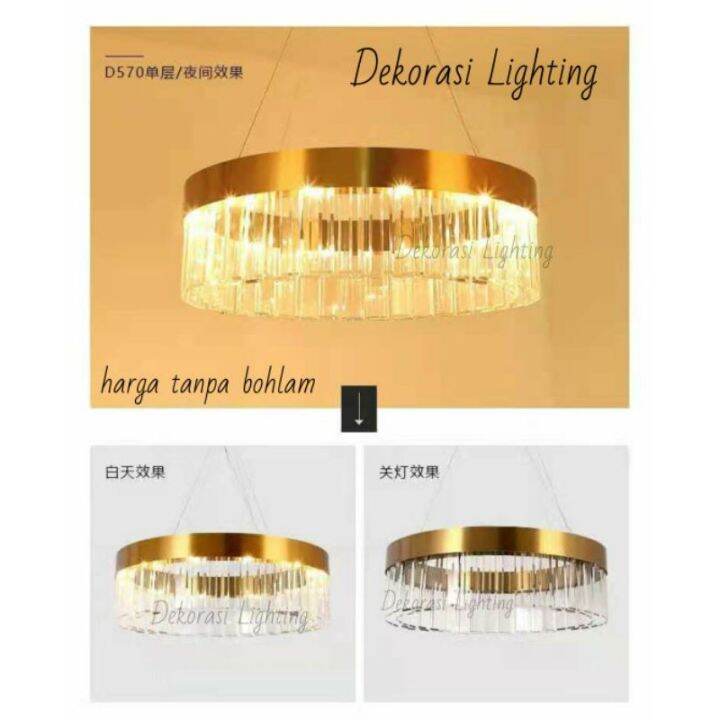 Lampu Gantung Gold Kaca Kristal Lobby Hotel Led Bulat Cm Lazada