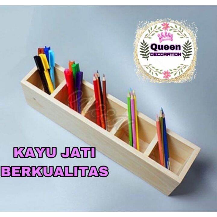 Rak Tempat Pensil Pulpen Alat Tulis Minimalis Aesthetic Jati Belanda