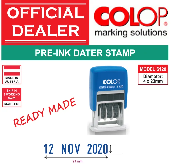 Ready Made COLOP Self Inking Rubber Stamp Dater Stamp S120 COP TARIKH