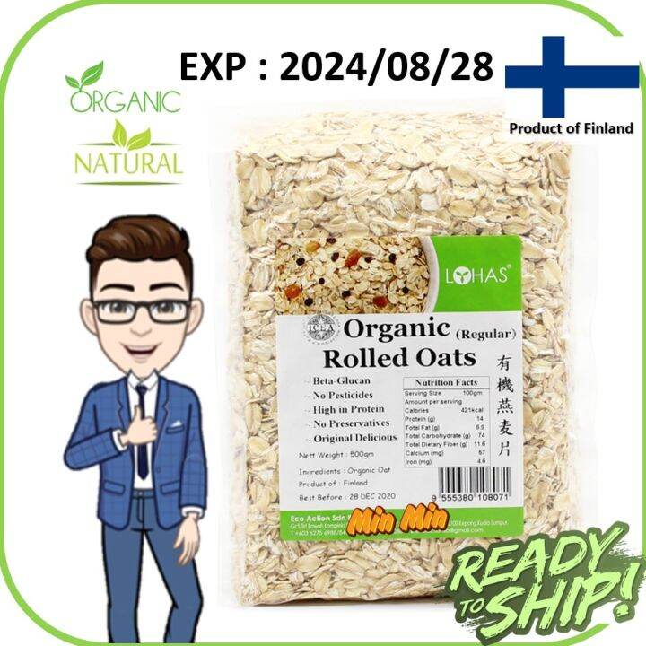 Lohas Organic Rolled Oats Regular Gram Lazada