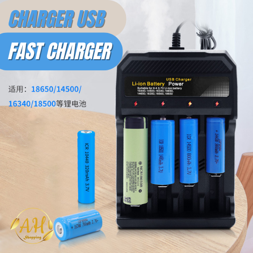 BISA COD Charger 4 Slot Baterai 18650 14500 16340 18500 Li Ion