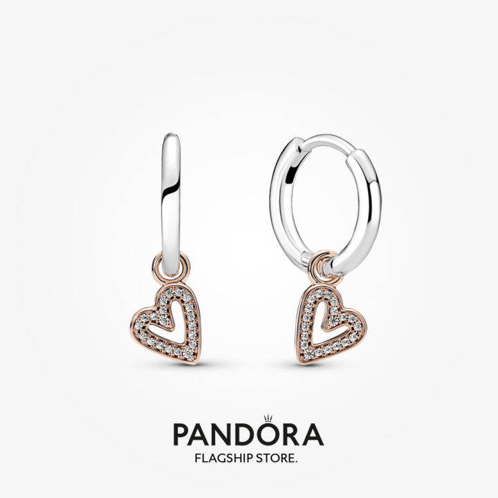 Pandora K Rose Gold Plated Sparkling Freehand Heart Hoop Earrings