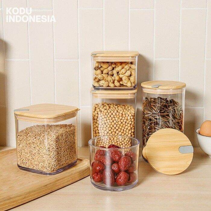 Toples Kaca Beling Bening Tutup Kayu Ml Toples Kedap Dengan Karet