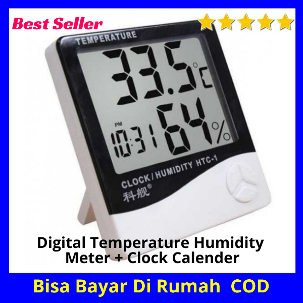 Digital Temperature Humidity Meter Clock Calender Htc Alat Ukur