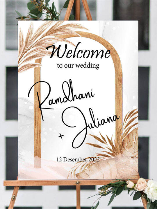 Papan Kayu Nama Welcome Sign Printing Wedding Lamaran Pernikahan Ukuran